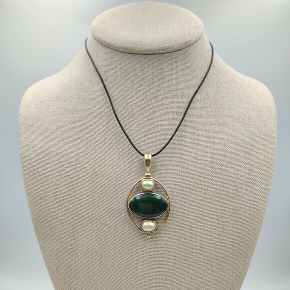 Vintage Sajen Sterling Silver 925 Vermeil Jade/Nephrite Baroque Pearl Pendant - Picture 5 of 13